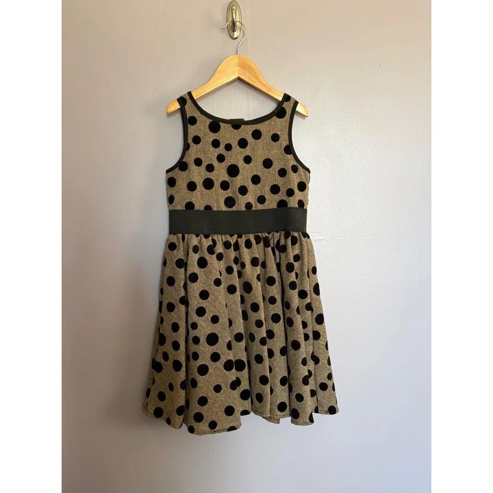 Pippa & Julie Girls Brown Black Polka‎ Dot Tweed Party Dress Size 8